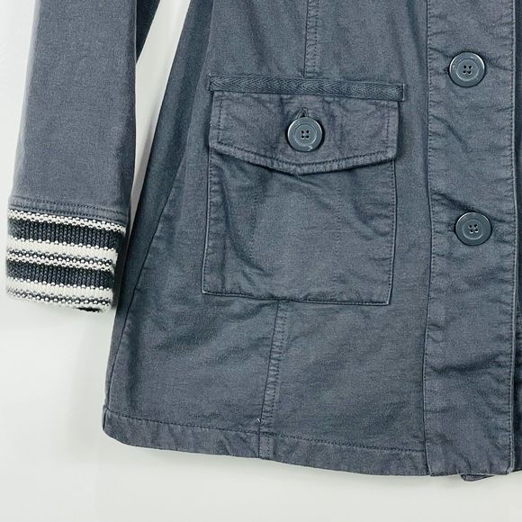 prAna Grey White Woven Panel Microfleece Lined Wrap Neck Jacket Womens Sz Small - Picture 3 of 7